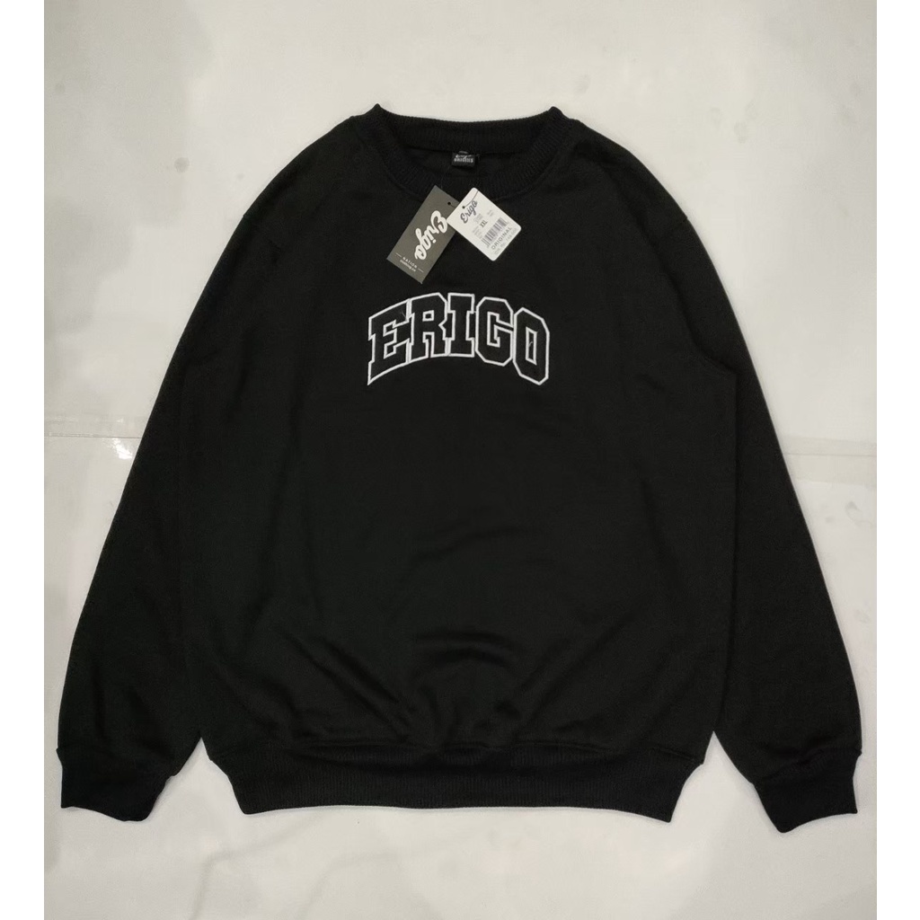 New Arrival -Sweater Crewneck Erigo Hitam Full Bordir Ukuran Jumbo L XL XXL & XXXL