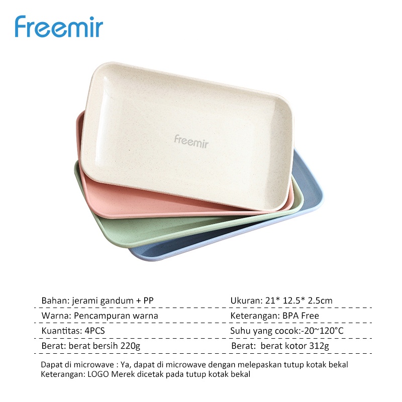 Freemir Set 4 Pcs/ Wheat Straw /Jerami Gandum /Warna Warni/ Dinner Plate Piring/ Makan Piring-7