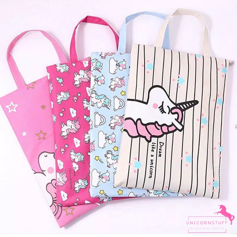 Map Kain Unicorn A4 Anak Sekolah Pouch Make Up Kertas Resleting