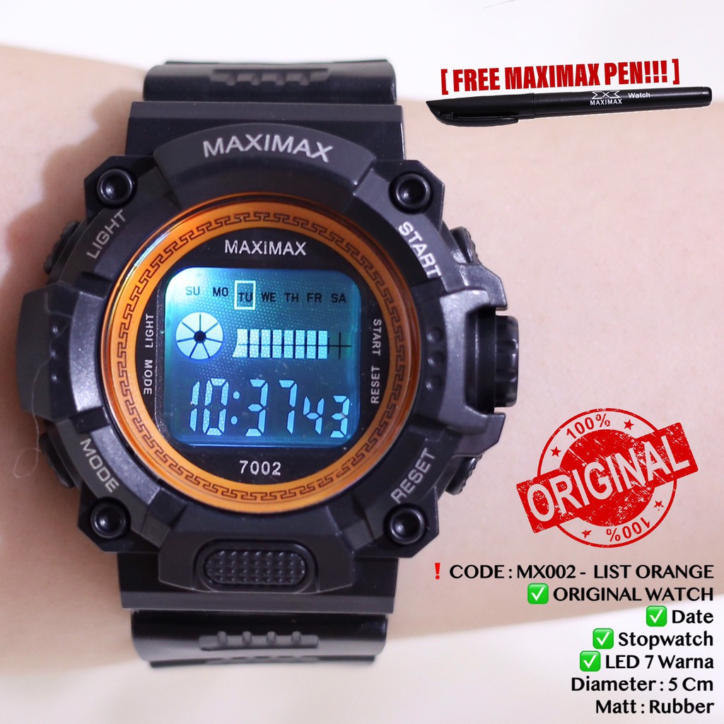 Jam tangan digital pria wanita FREE PUPLEN MAXIMAX model gshock LED watch MX7002