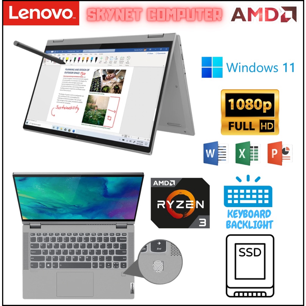 LENOVO FLEX 5 AMD RYZEN 3 5300U RAM8GB SSD512GB 14FHD TOUCHSCREEN WINDOWS 11 DAN OFFICE ORIGINAL