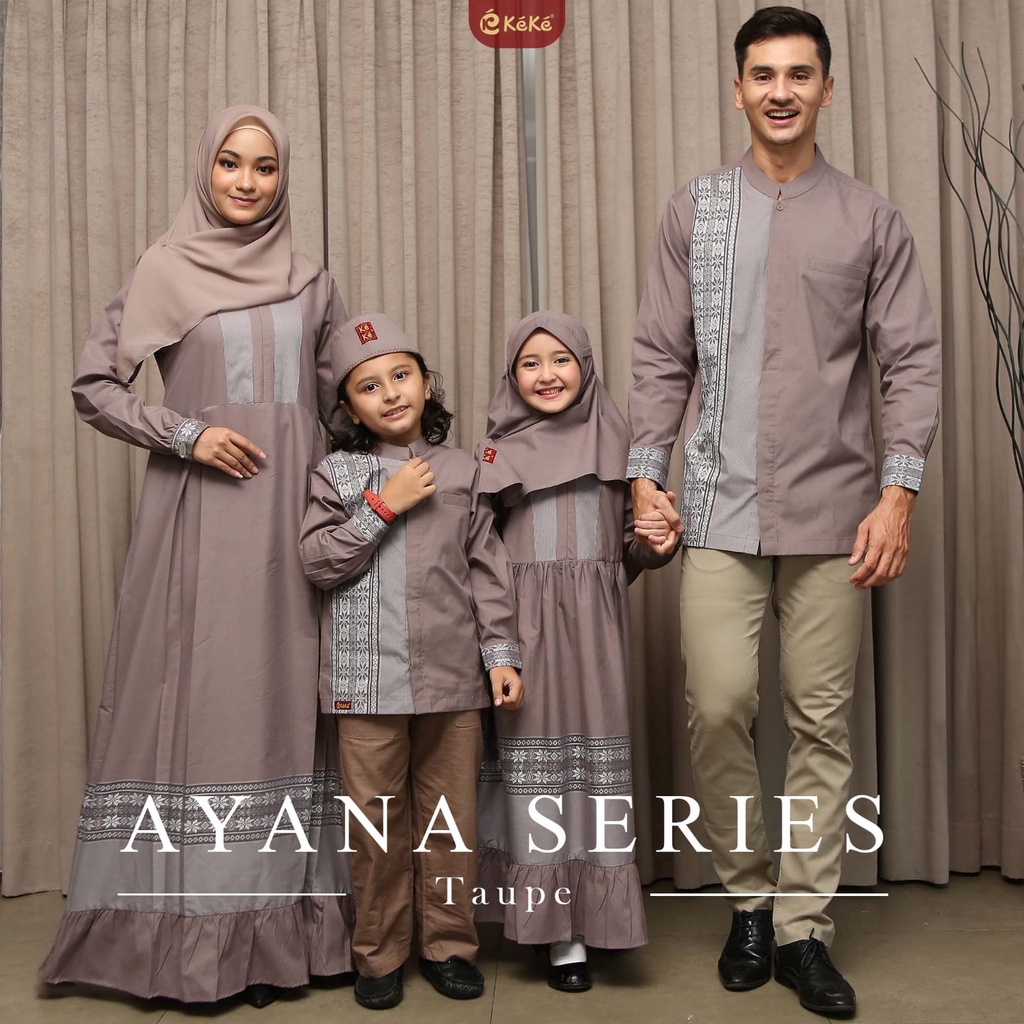 Keke Collection Baju Lebaran Sarimbit Keluarga Ayana Series Gamis Anak & Koko Anak Taupe