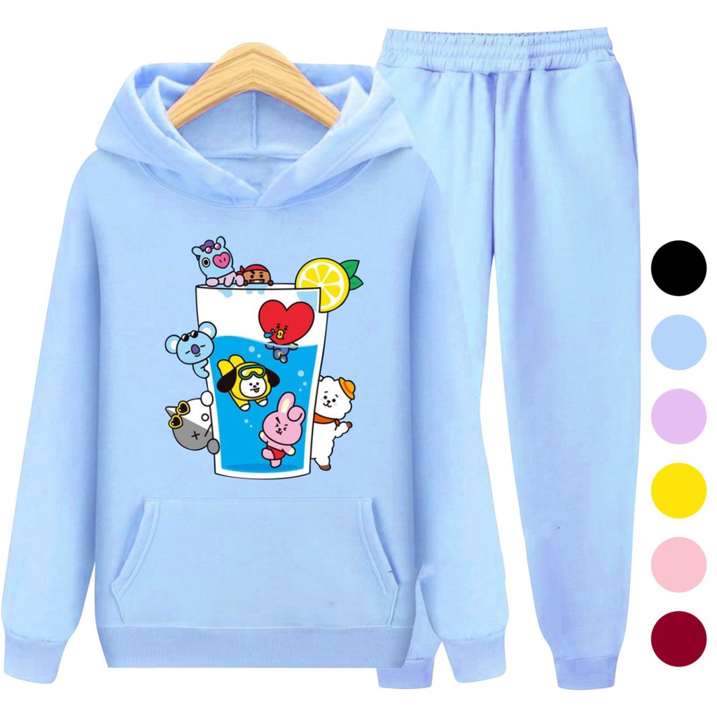 Setelan Sweater Hoodie BT21 / Sweater Anak Perempuan Baju Jaket Korea BTS Kekinian