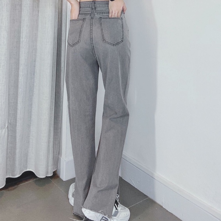 New celana jeans high waist ripped wanita kulot import