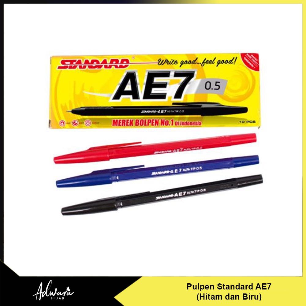 Pulpen Standard AE7 / Pena Alat Tulis Eceran Per Pcs (Hitam dan Biru)