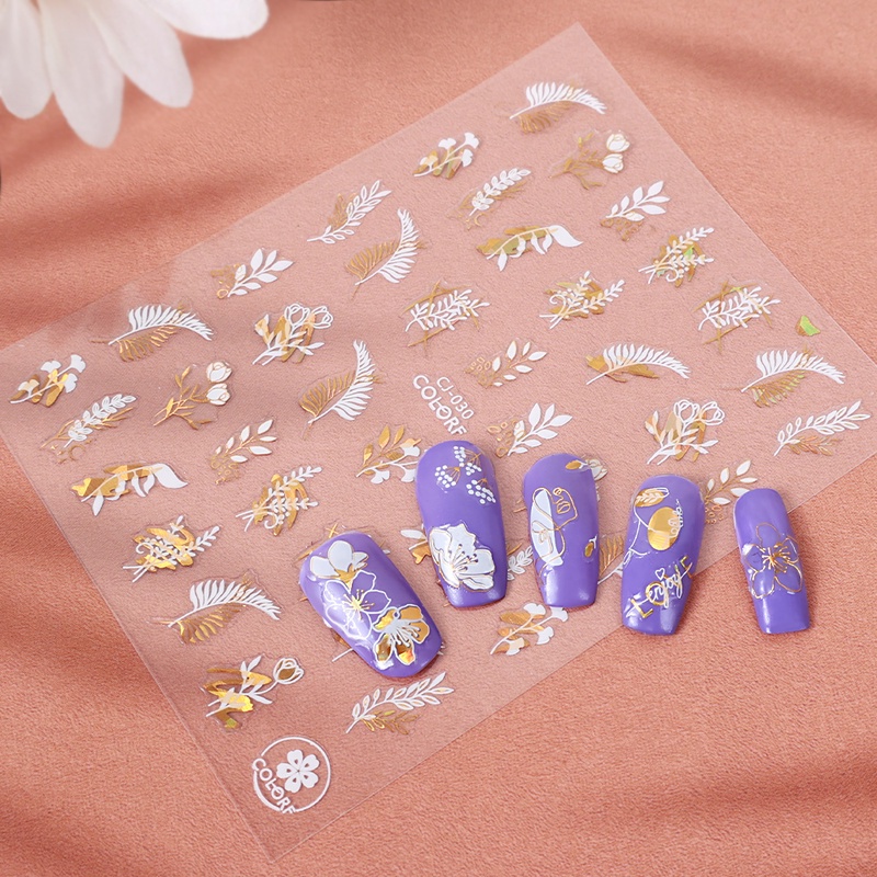 1pc Stiker Kuku 3D Motif Bunga / Daun Tahan Air Untuk Nail Art DIY