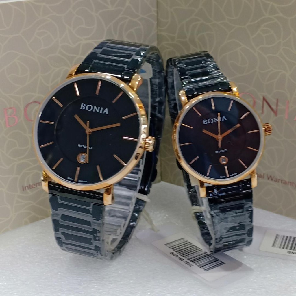 BONIA BNR168-1532/2532 ROSSO BLACK ROSEGOLD COUPLE ORIGINAL GARANSI 1TAHUN