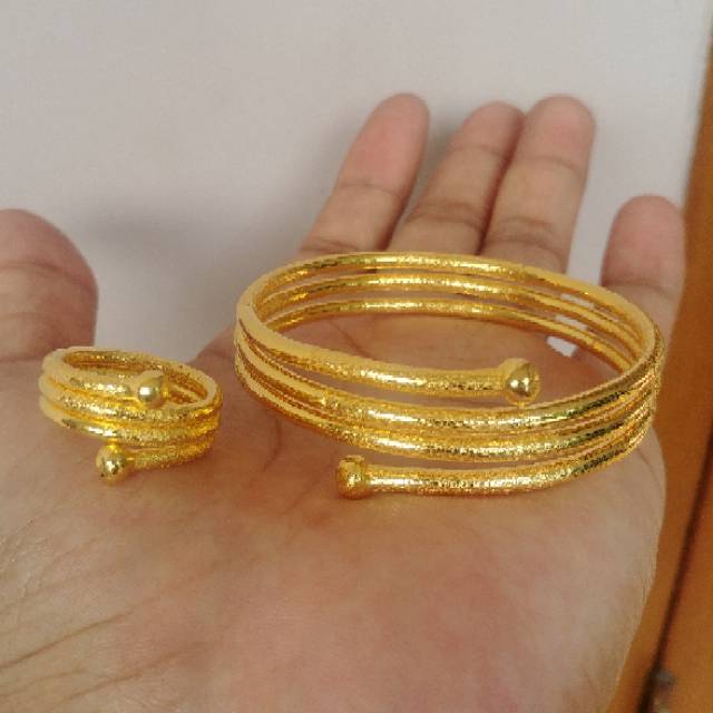 Gelang Set Cincin Lidi Pasir Lapis Emas 24k Sesuai Foto