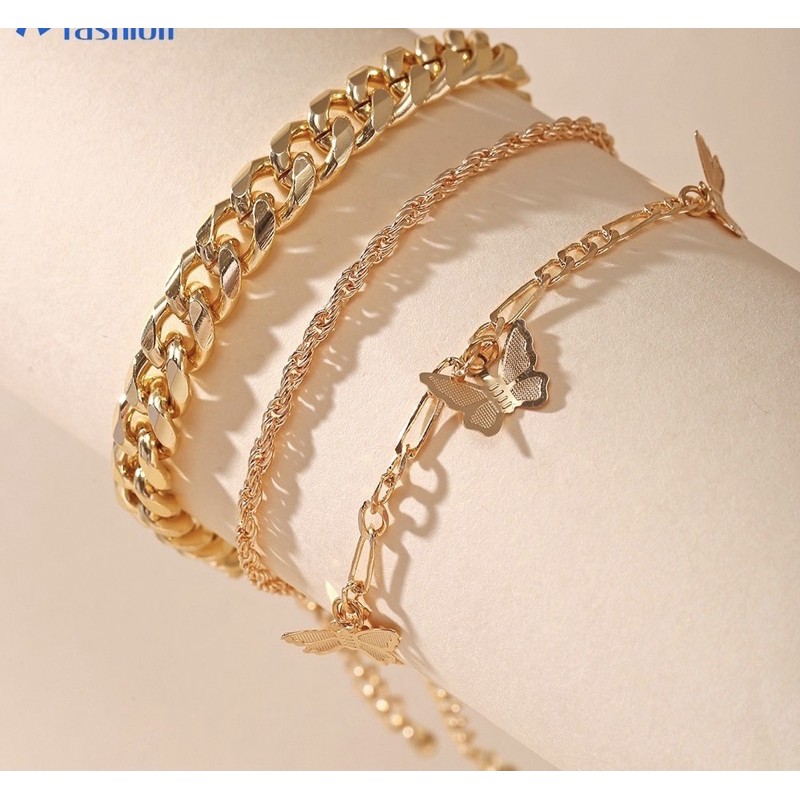 Gelang Multilayer Bentuk Kupu-Kupu 3IN1 / Gelang Korea / Gelang Kupu kupu