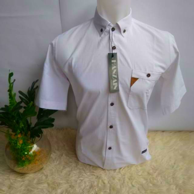 BEST KEMEJA PRIA CASUAL WARNA PUTIH - KEMEJA LENGAN PENDEK  MODERN HANZAIN WARNA PUTIH