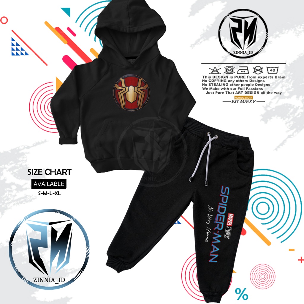 ONE SET JAKET HOODIE ANAK LOGO spiderman homecoming / NO WAY HOME SETELAN ANAK Superhero spiderman M