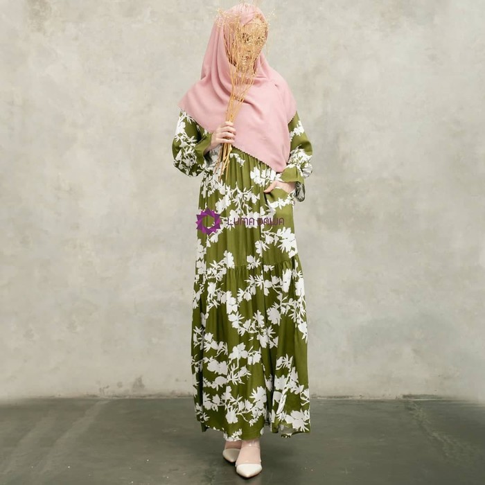 Unik Luma Dawa Motif Bunga Hijau Home Dress Berkualitas
