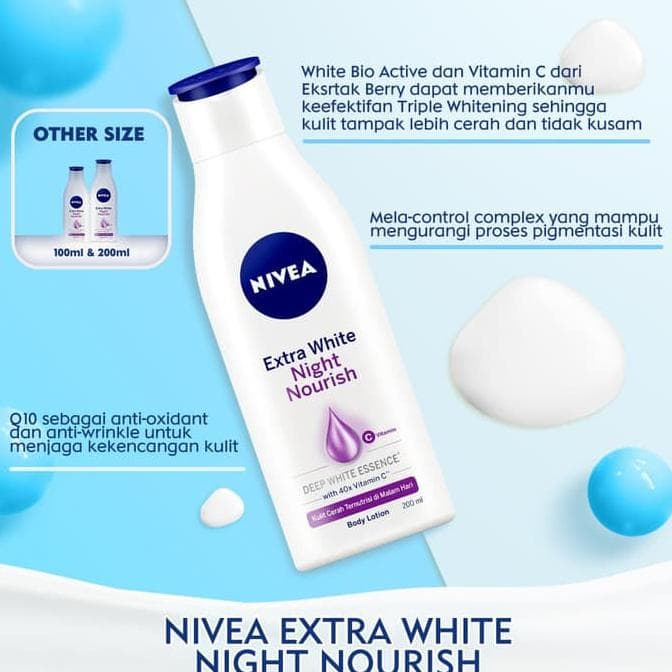 NIVEA Extra White NIGHT NOURISH Body Serum 180ml / Body Lotion 200ml - Mencerahkan kulit di Malam Hari (Kemasan Besar Kecil Sedang) - Handbody Hanbody Hand Body Handbodi Hanbodi Radian Smoth Ungu Care