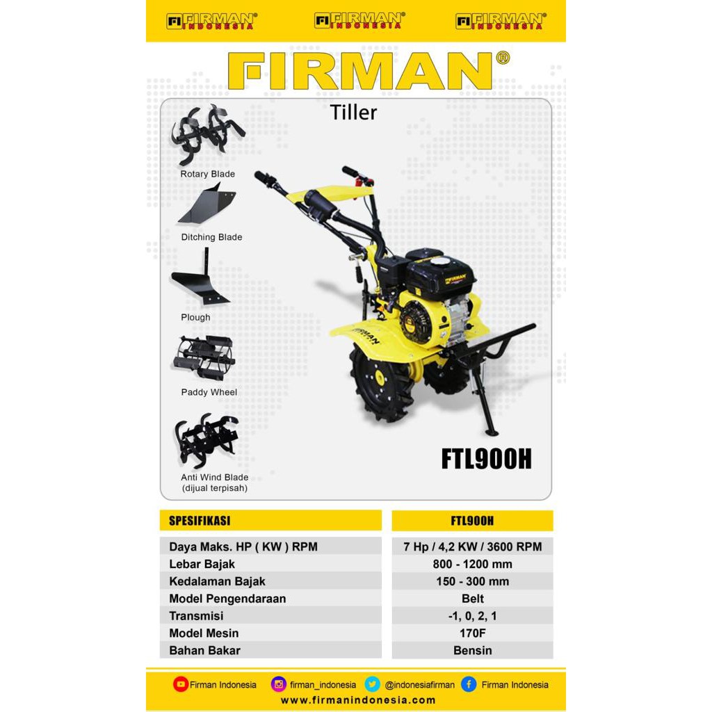 Firman FTL900H / Mesin Traktor Mini / Mesin Bajak Mini FTL 900H / Mini Tiller Firman FTL900H Cultivator Mini Mesin Bajak Lahan Kering