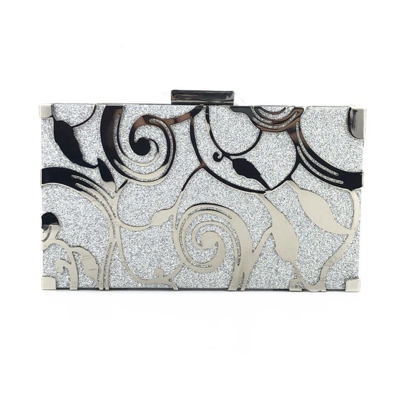 KDDJT12100-silver Tas Pesta Clutch Import Wanita Elegan (Tali Rantai)