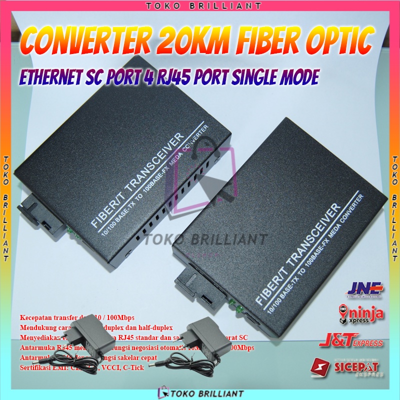 Fiber Media Converter 4 Ports RJ45 1 Port SM SC Transceiver 20KM Adaptor normal [BISA COD]