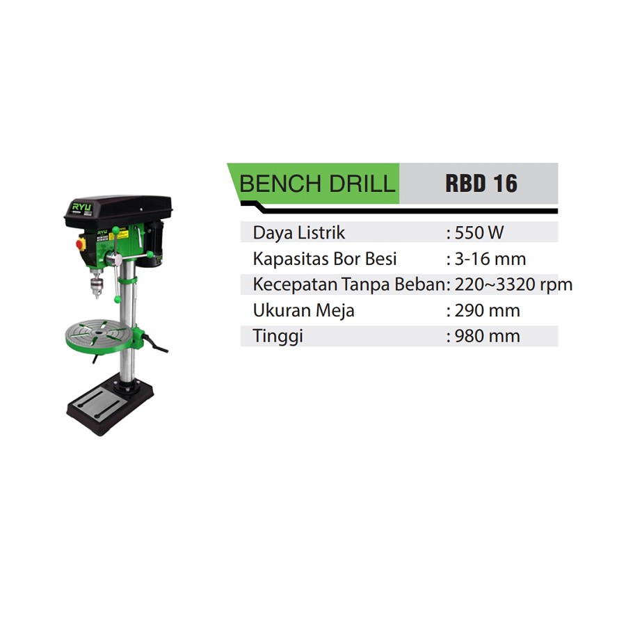 RYU Mesin Bor Duduk 16mm RBD16 Bench Drill 16 mm RBD 16 Bench Drill Press 16mm Bor Duduk RYU 16mm Bench Drill 16mm RBD16 bor duduk electric drill press MURAH ORIGINAL BERGARANSI