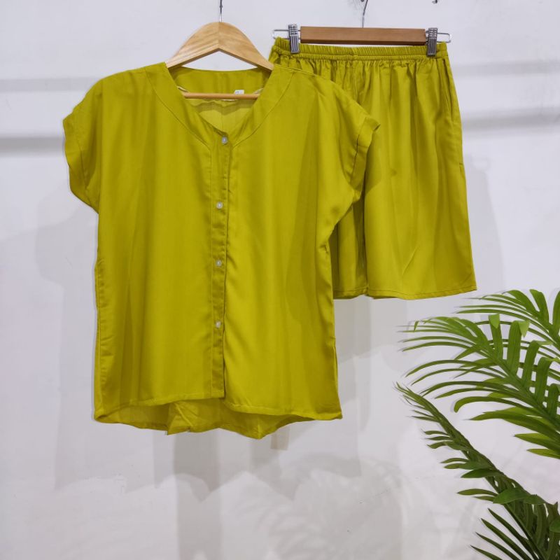 PIYAMA KANCING PENDEK | PIYAMA RAYON | BAJU TIDUR RAYON-VN LEMON