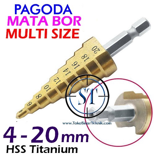 Mata Bor Multi Step 4-20mm Pagoda Tangga Payung Drill Bits Size Ukuran Step HSS Pcb Plat Besi 4-20