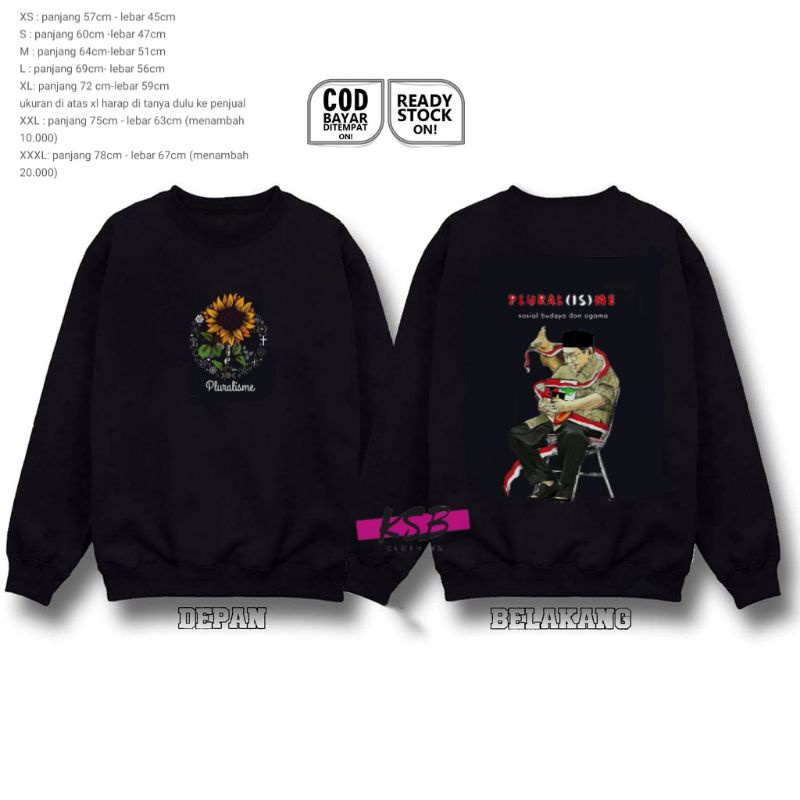 Crewneck distro dewasa gusdur pluralisme/sweater switer gusdur pluralisme/lengan panjang