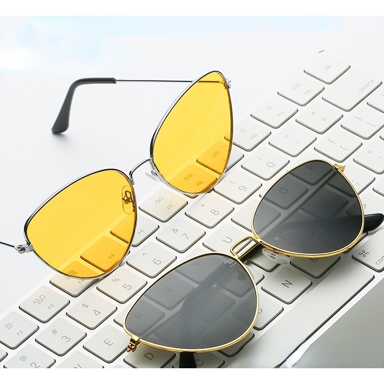 Retro Glasses Personalized Candy-colored Sunglasses, Triangle Cat-eye Metal Sunglasses