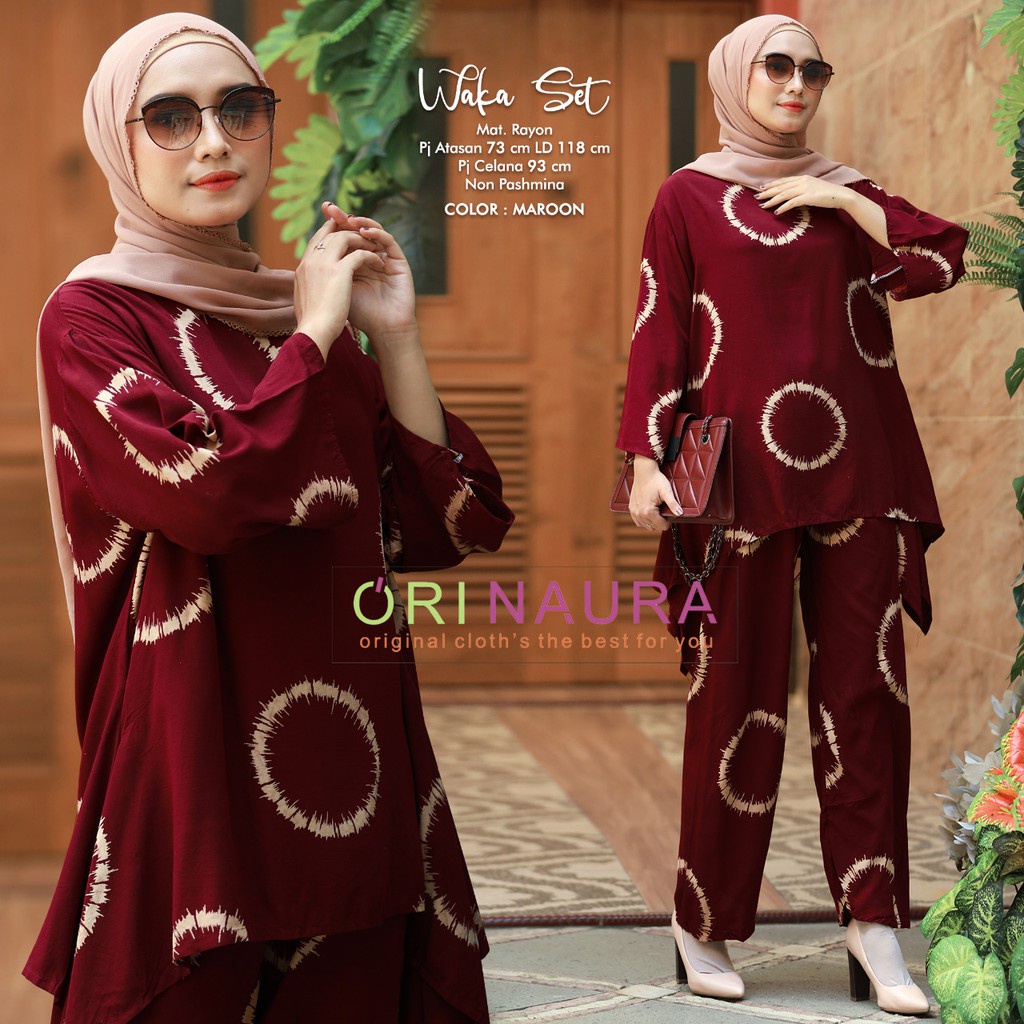 One Set Jumbo Waka Setelan Wanita Rayon Premium  Set Celana Panjang Tie Dye Kekinian