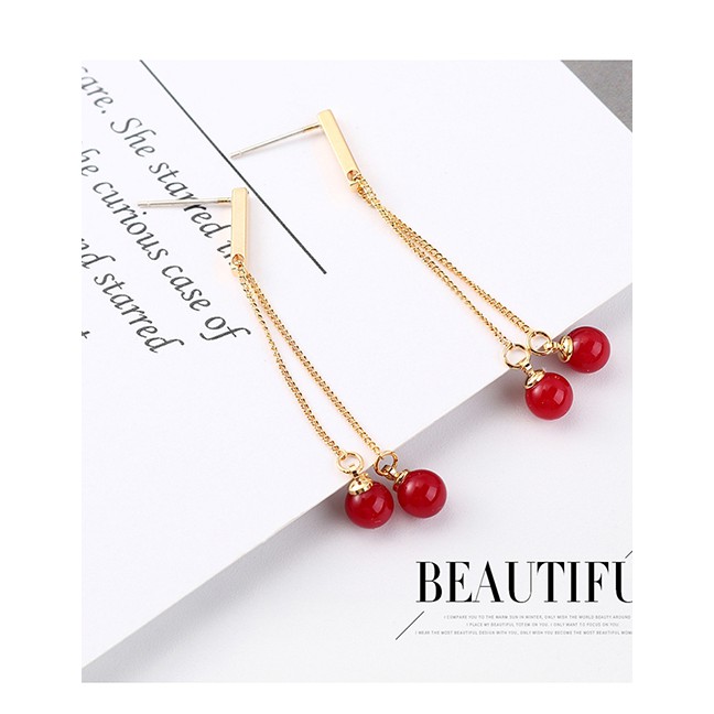 LRC Anting Tusuk Fashion Plated Gold Ball Tassel S925 Silver Needle Stud Earrings Y62319