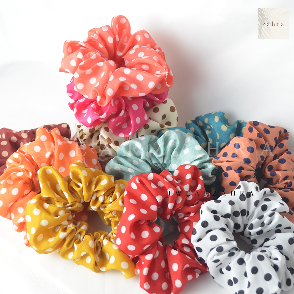 SCRUNCHIE POLKADOT MEDIUM - Ikat Rambut Cepol Hijab Polkadot Cemol Jilbab Sanggul Bisa PIlih Warna Murah Kunciran aksesoris hijab murah multifungsi