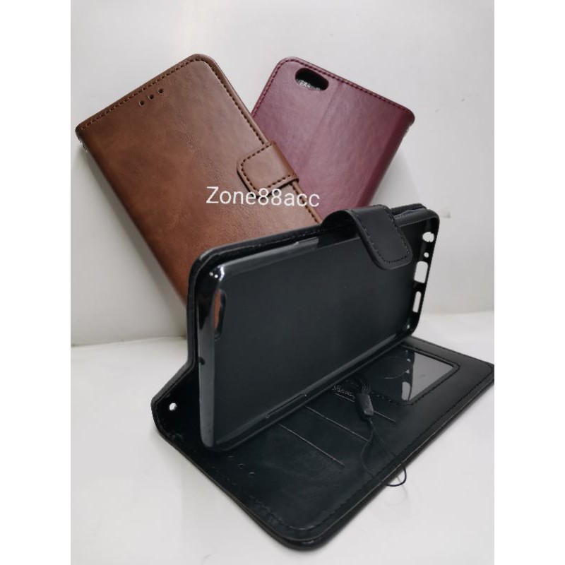 Oppo F3 Leather Case Flip Cover Casing Sarung Dompet Wallet Kulit