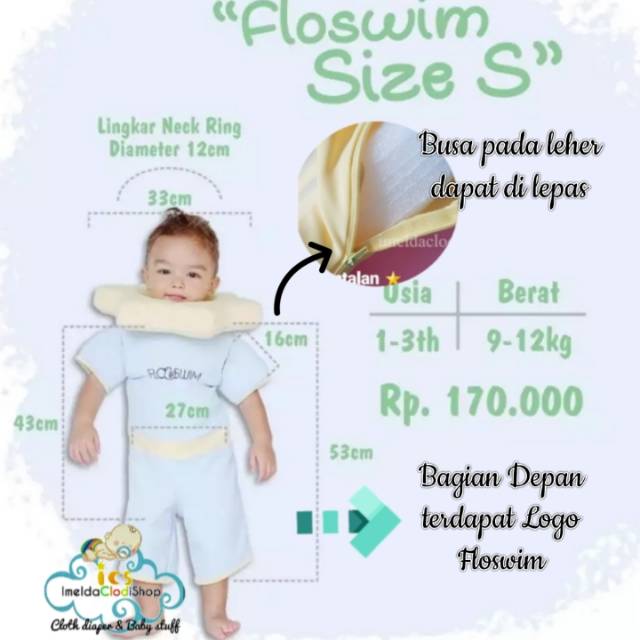 Floswim baju renang mengapung anak cuddle me usia 1 2 3 4 5 6 7 8 9 tahun size S M L XL