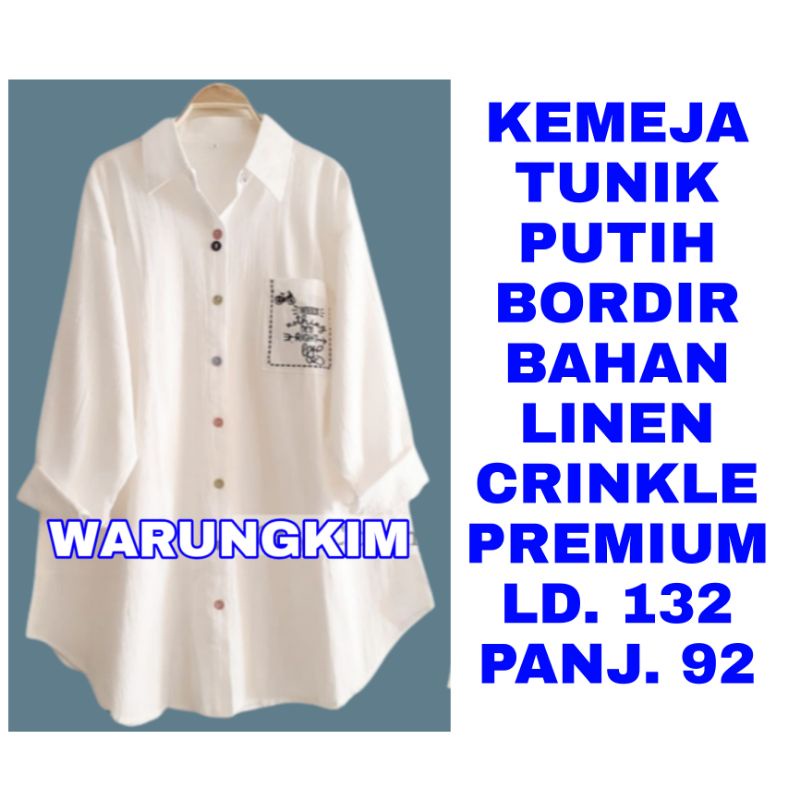 WK TUNIK KEMEJA PUTIH BORDIR BAJU ATASAN FASHION KERJA MUSLIM WANITA JUMBO BIG SIZE