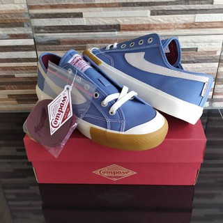  SEPATU  COMPASS  GAZELLE LOW BLACKWHITE BLUE SKY RED GUM 