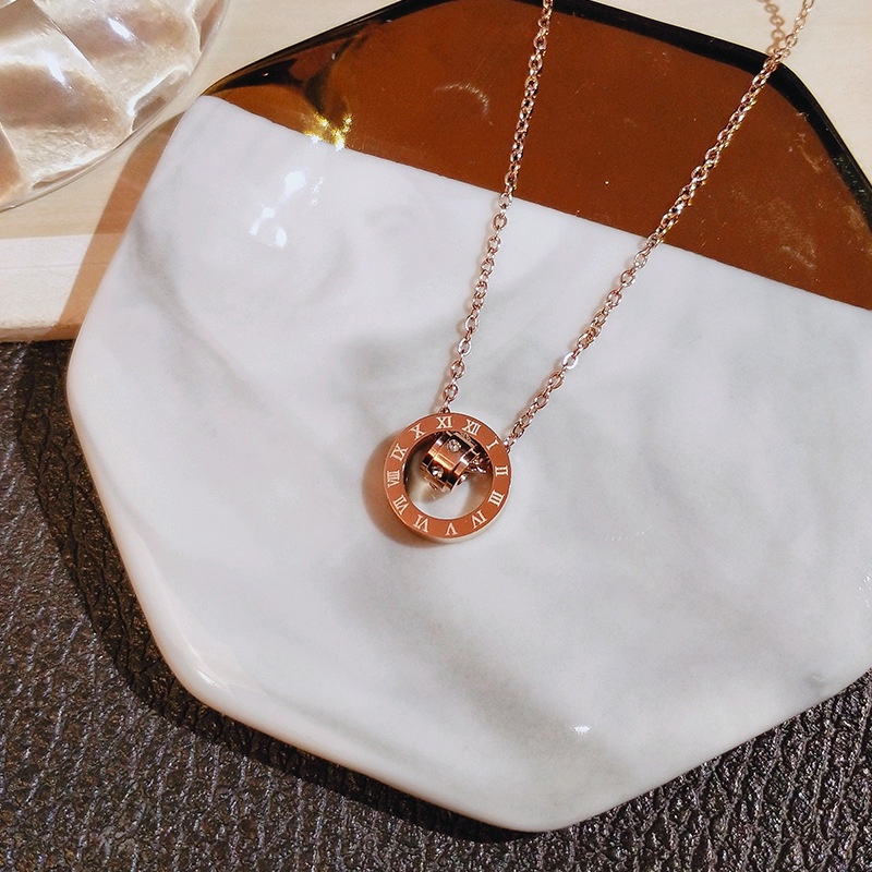 18k Rose Gold Simple Roman Women Elegant Sweet Necklace Refined Pendant Chain not Fade Fashion Gifts N-22079