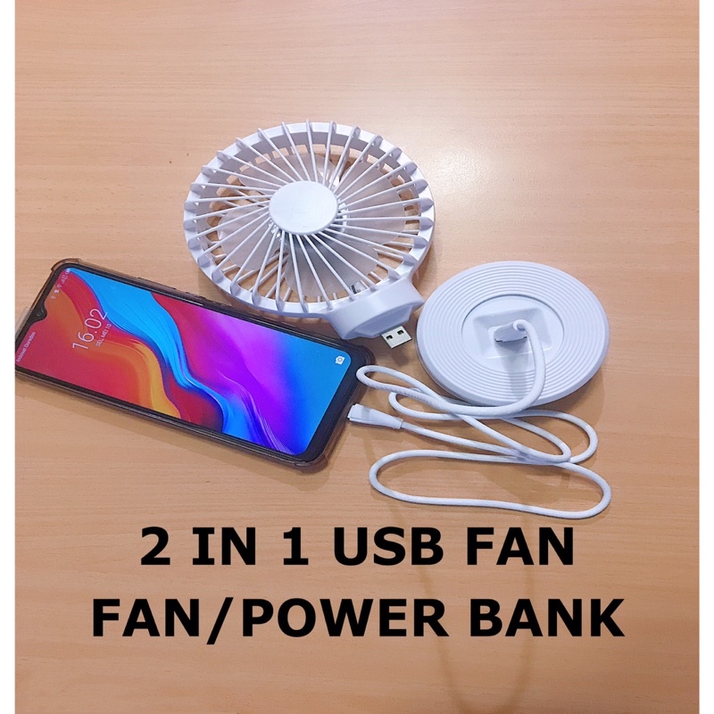 （COD）2IN1 Mini Fan Kipas Angin Mini Model Usb Power Bank Rechargeable