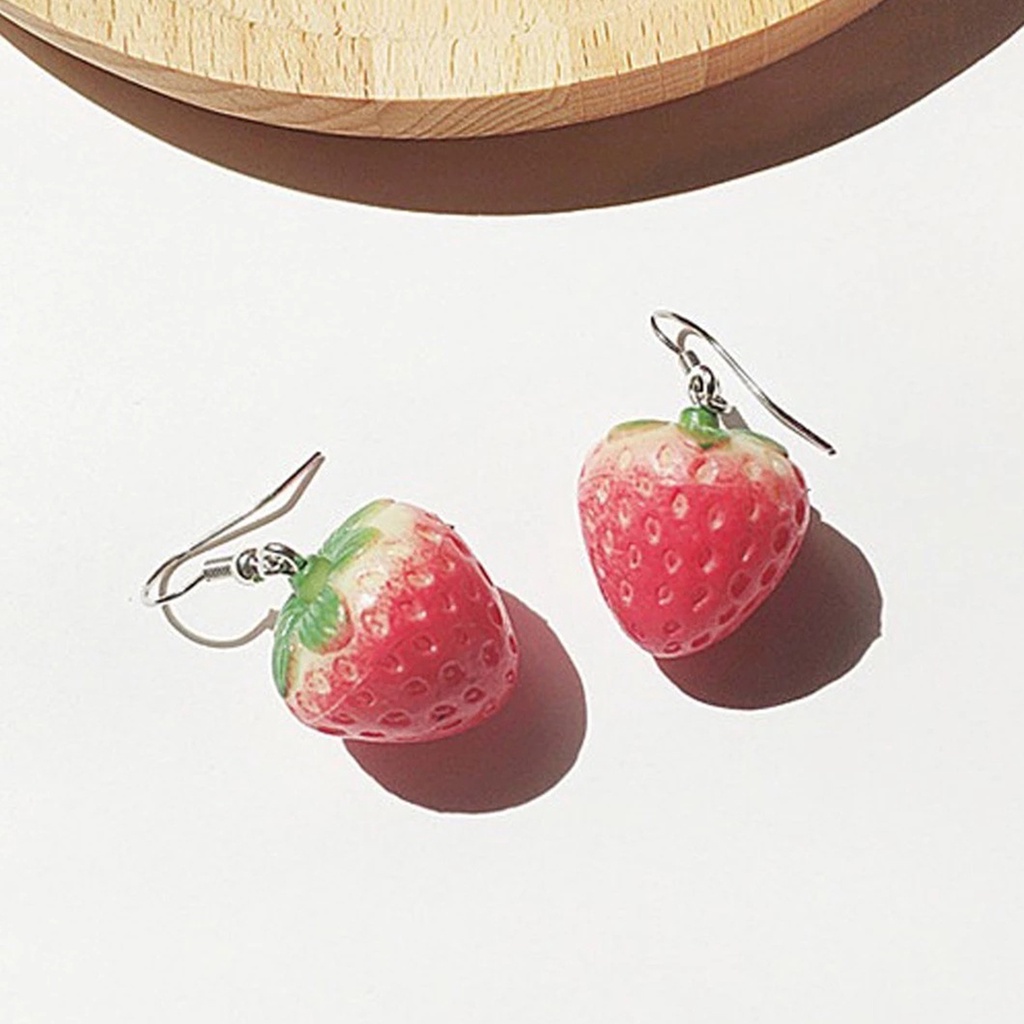 Hu Hu Hu Hu Hu Alat Bantu Pasang Kacamata♡ 1 Pasang Anting Kait Menjuntai Desain Buah Strawberry Warna Merah