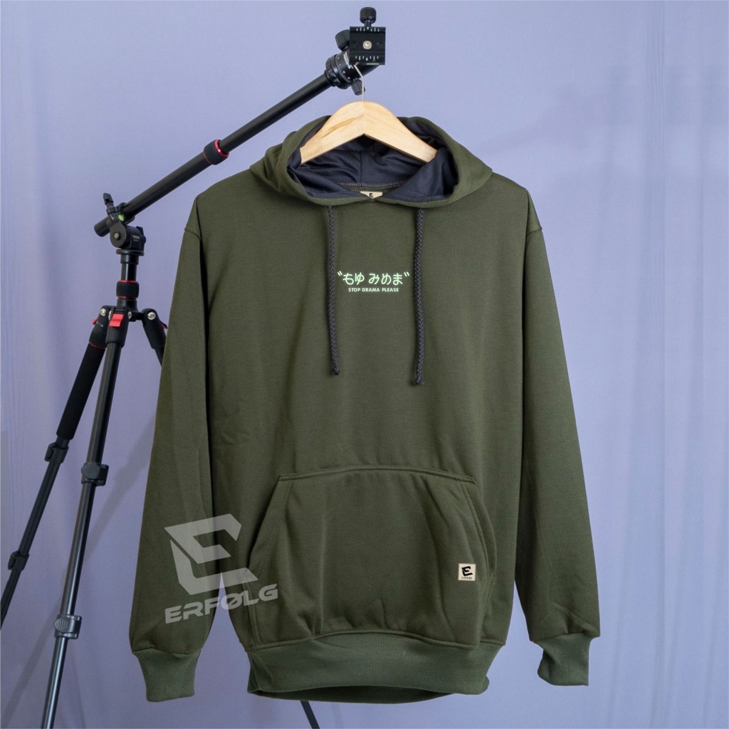 Erfolg Clothing Sweater Hoodie Warna Hijau Army Pria Wanita Original Glow In The Dark Switer Hudie Oversize Unisex Basic Sablon Stop Drama Please Hoddie Jumper Jumbo Jeket Switer Oblong Distro Brand Lokal Pria Dewasa Japan Style Premium