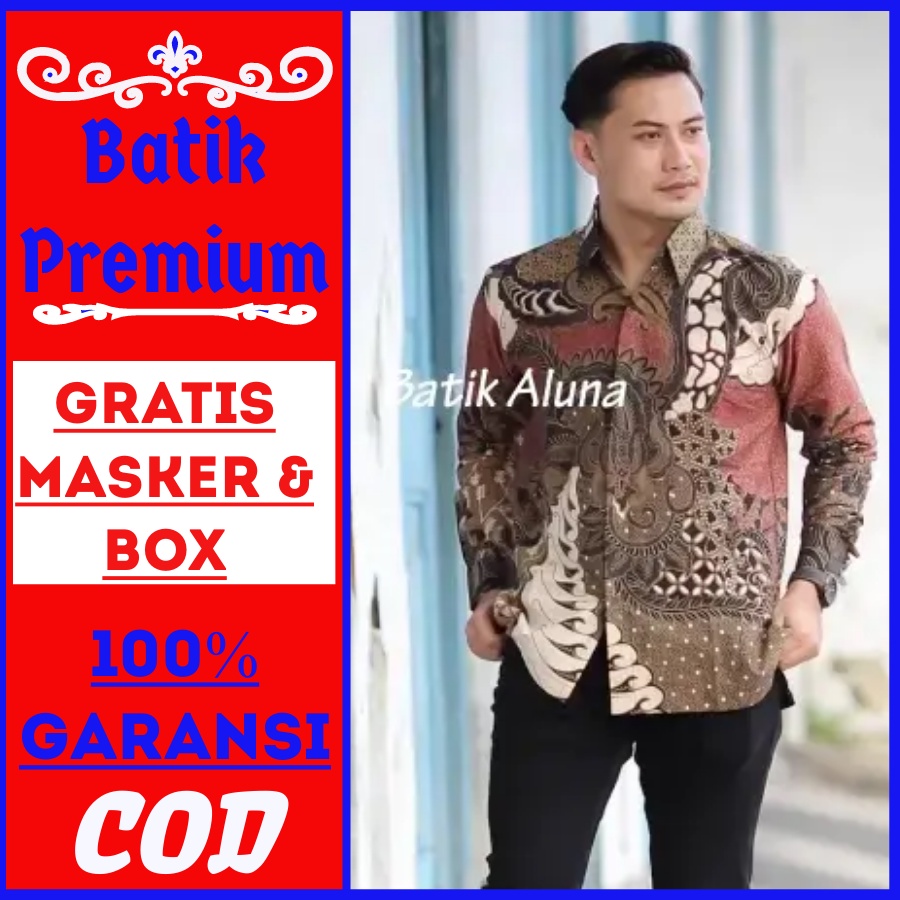 kemeja Batik pria lengan panjang baju batik premium modern formal reguler slim fit solo alisan prabuseno aluna adem