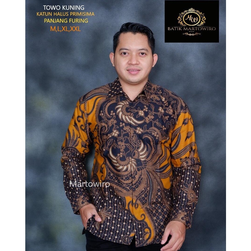 Batik lengan panjang warna kuning kunyit / kemeja batik panjang warna Kunyit terbaru / baju batik panjang terbaru 2022 TOWOKUNING / baju batik kerja terbaru lapis furing