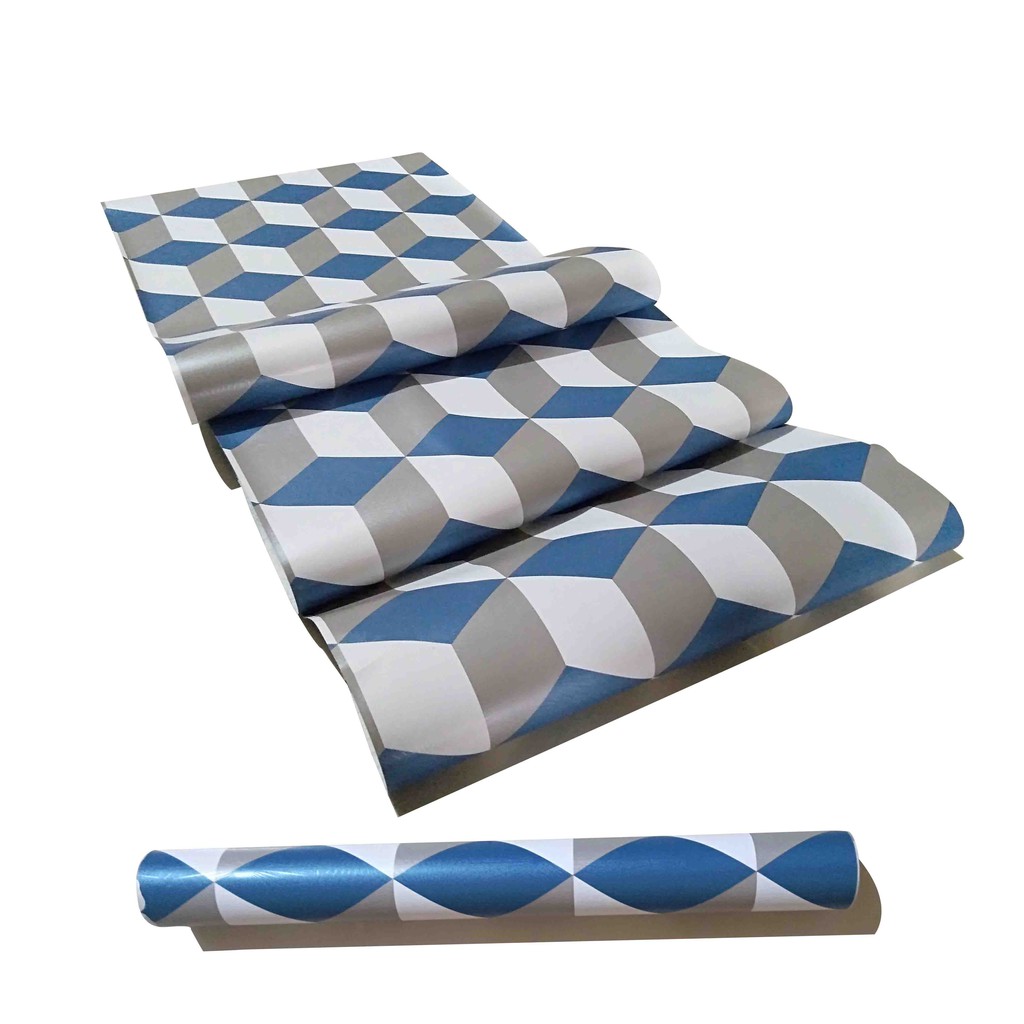 HARGA GROSIR Wolpeper Dinding - wallpaper stiker dinding motif Kubus Navy - anti air