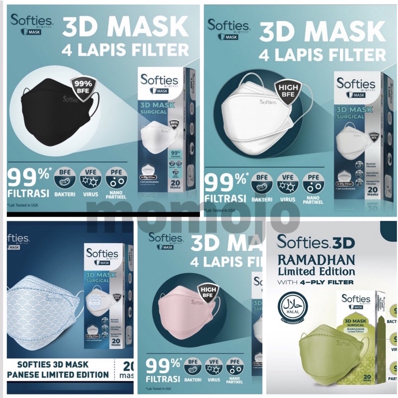 Jual MASKER SOFTIES SURGICAL 3D MASK 4PLY FILTER HIGH BFE VFE PFE MODEL