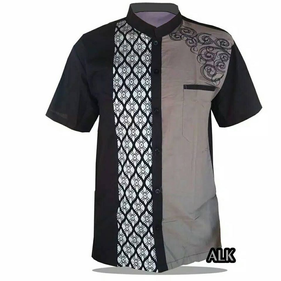 KOKO BATIK KOMBINASI BORDIR ABU HITAM DAN NAVI ABU