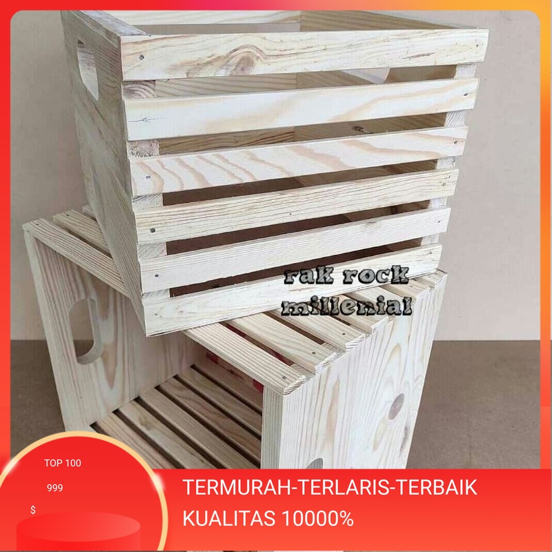 Jual Wooden Crate 40x25x27 Box Kayu Serbaguna | Peti Kayu | Keranjang ...