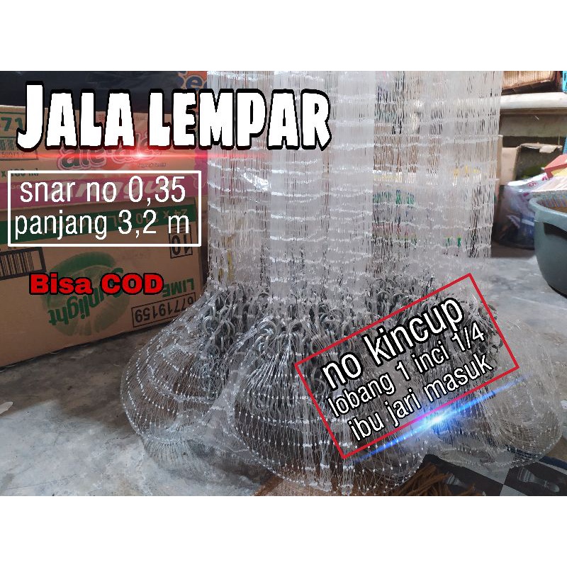 JALA LEMPAR PANJANG 3,2 M, SNAR NO 0,35 DIAMETER TEBAR 5,7 M, KUAT UNTUK IKAN BESAR