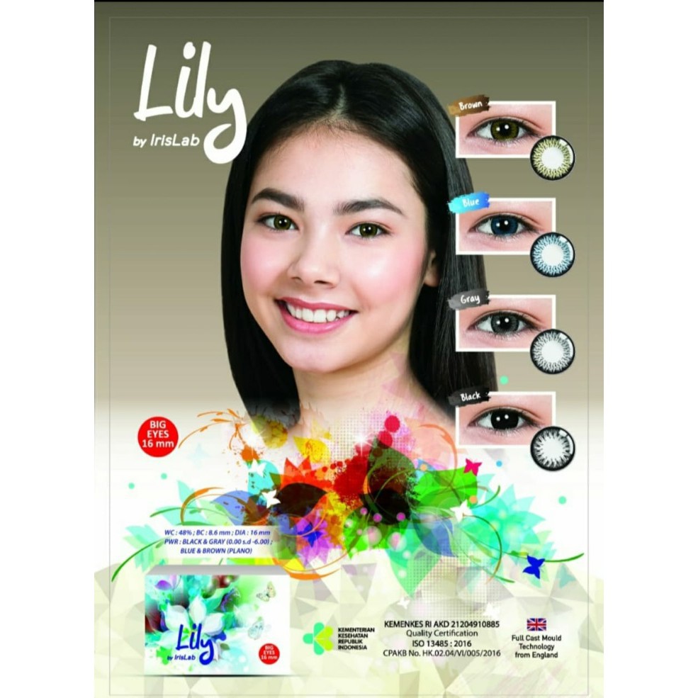 Softlens Lily by IrisLab BIG EYES DIA 16.00mm NORMAL MINUS BLACK GREY BROWN BLUE (-3.25 s/d -6.00)/Lensa  Kontak/BS