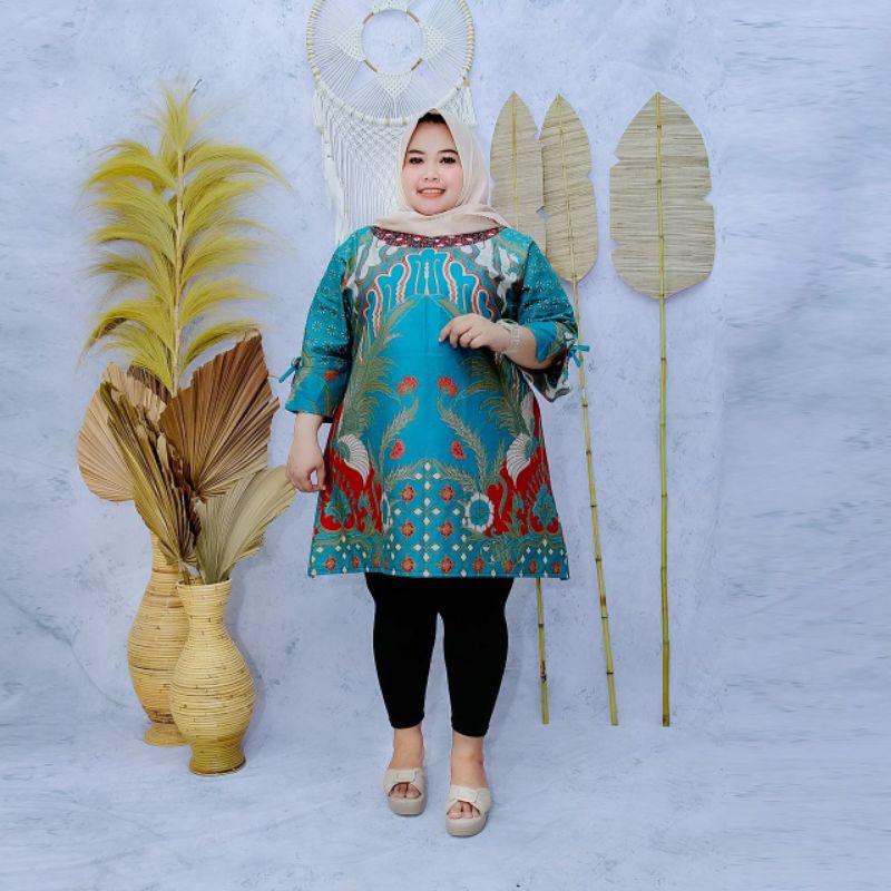 Tunik Batik Wanita Terbaru Ukuran Super Jumbo Big Size LD 140CM FIT 4L 5L 6L ORI Batik Aksara Pekalo zaynbatik-Motif 9