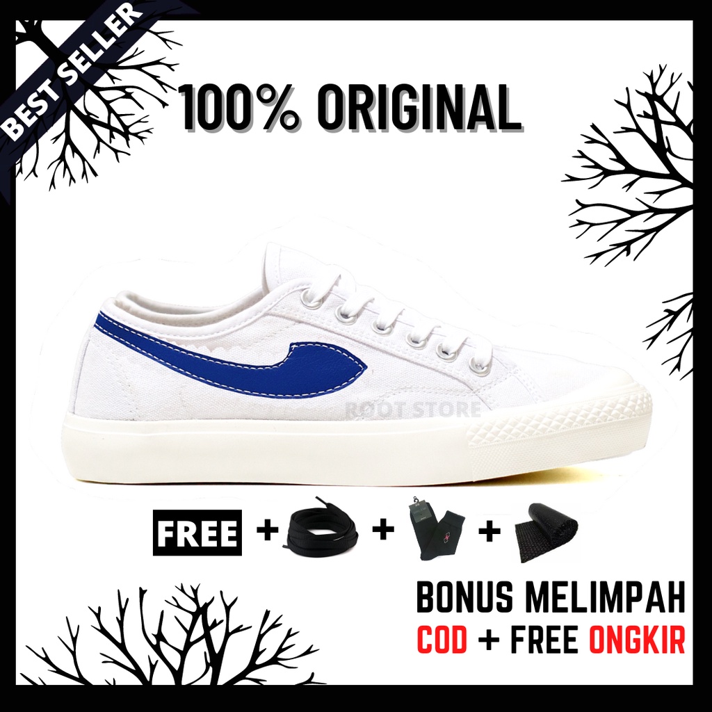 100% Original Sepatu Lokal Casual White Blue Low | Not Compass Gazelle White Blue