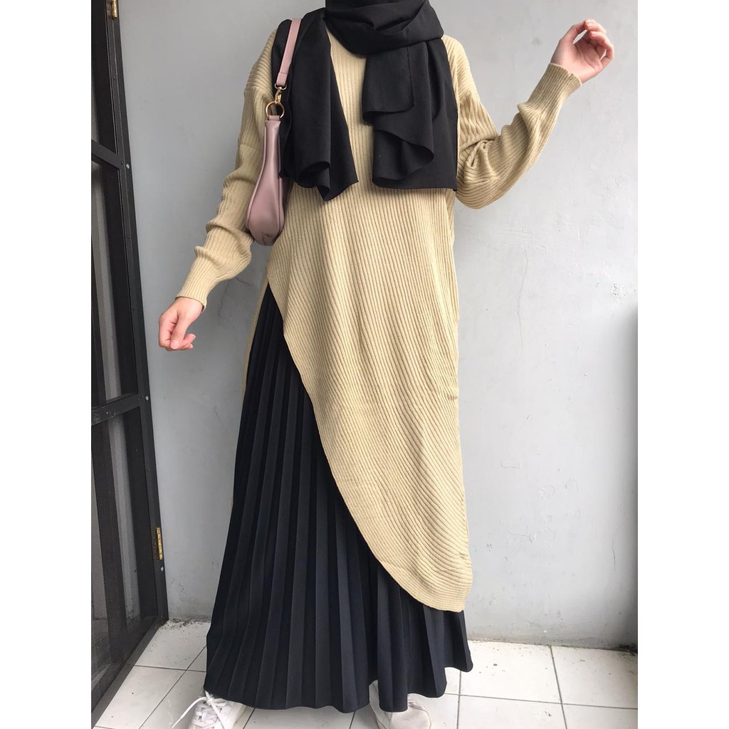 Long Tunik Rajut Senja Premium Wanita / Slit Tunik Rajut Karenina