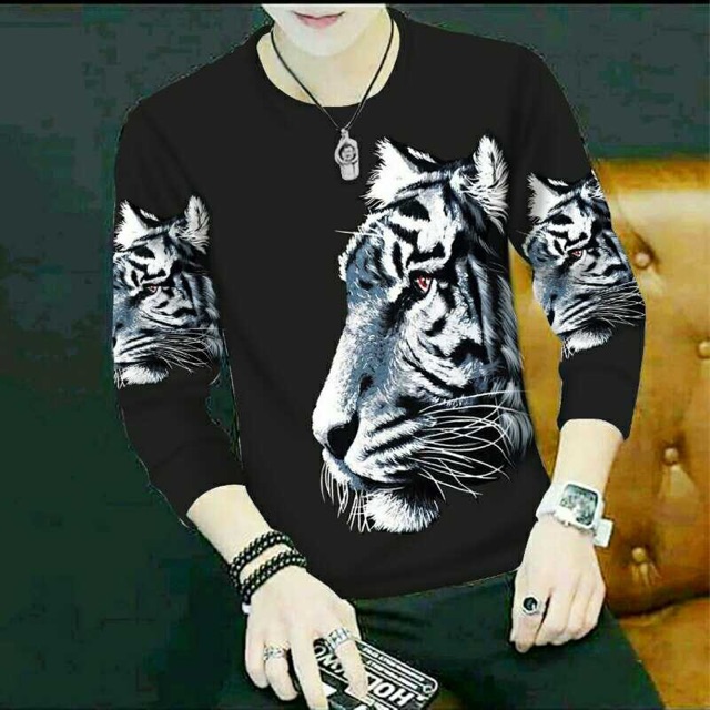 BAJU KAOS LENGAN PANJANG COWOK ATASAN PRIA MOTIF MACAN FASHION KEKINIAN