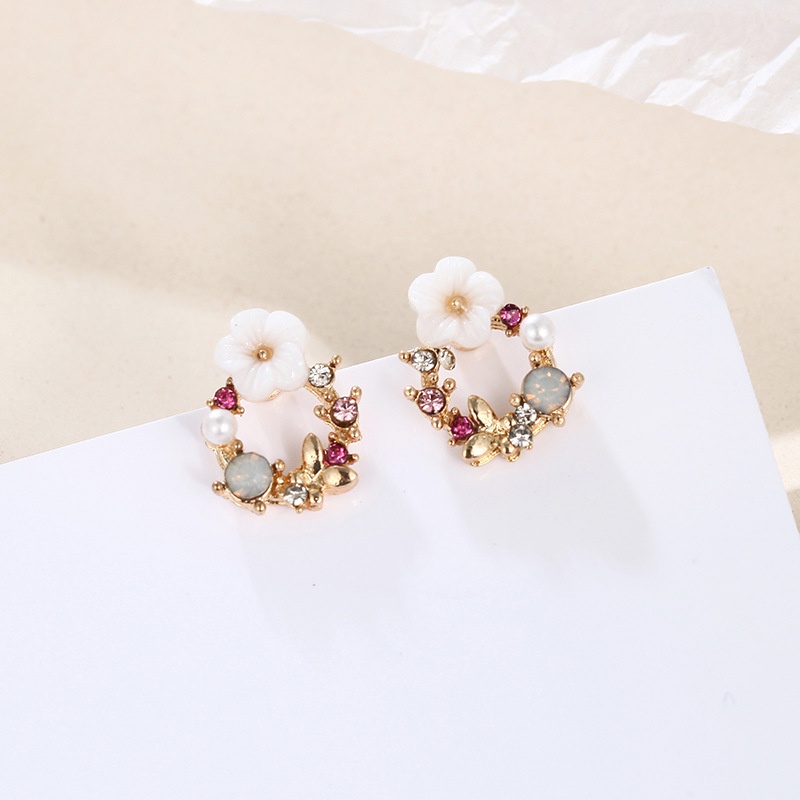 Anting Tusuk Gantung Desain Bunga Hias Berlian Warna Warni Gaya trendy Untuk Wanita