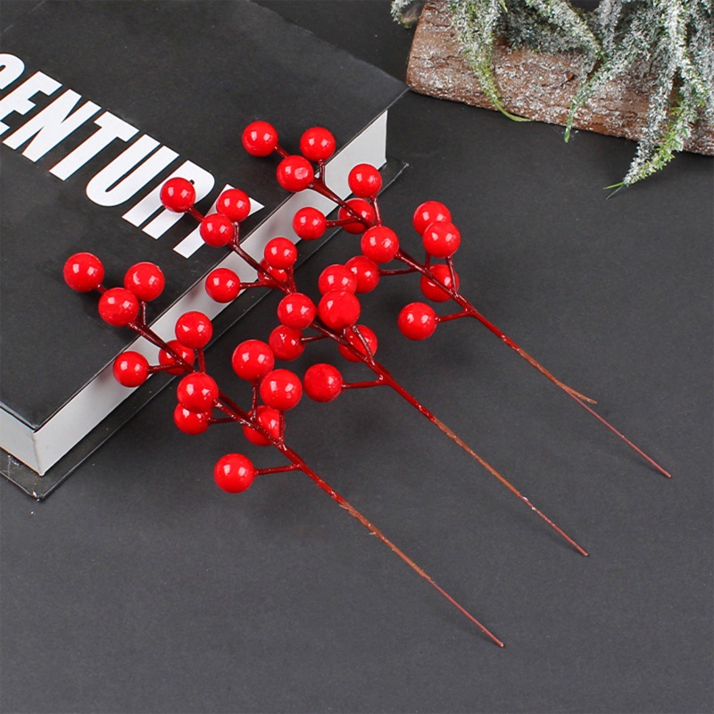 10 Pcs / set Batang Buah Cherry Buatan Warna Merah Untuk Dekorasi Pohon Natal
